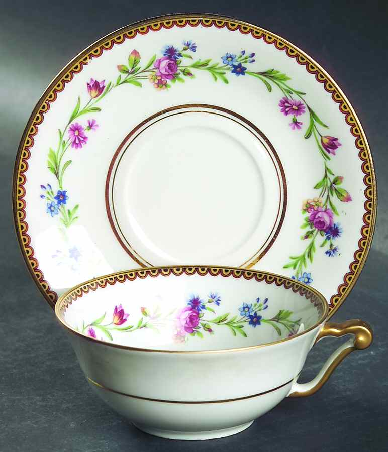 Country Flowers Flat Cup & Saucer Set by Ceralene-1