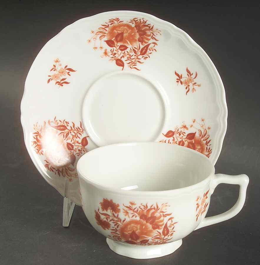 Copper Rose Footed Cup & Saucer Set by Ceralene-1