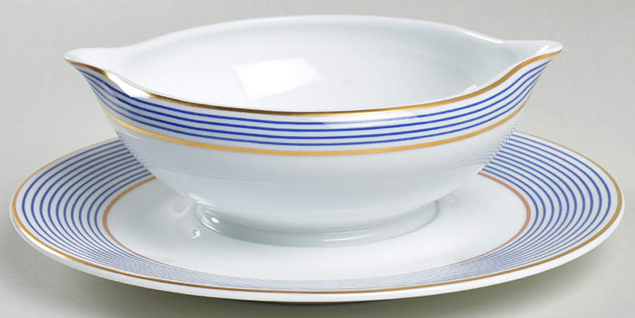 Crinoline Blue Gravy Boat with Attached Underplate by Ceralene-1