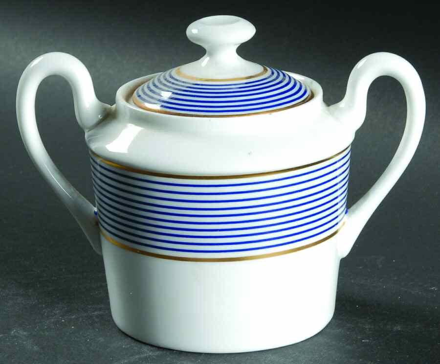 Crinoline Blue Sugar Bowl & Lid by Ceralene-1