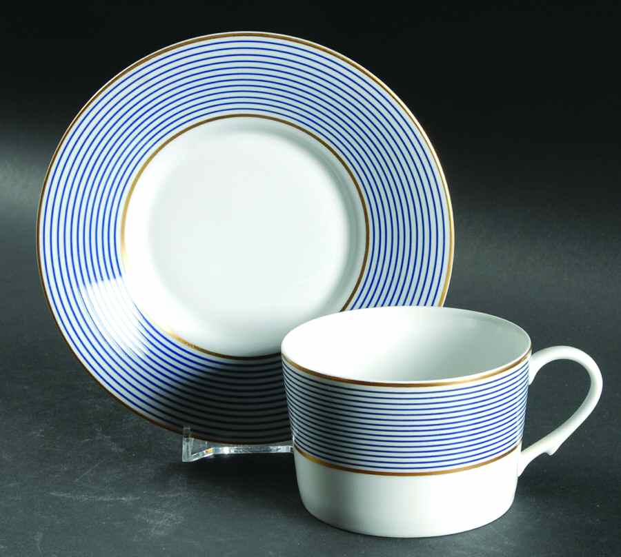 Crinoline Blue Flat Cup & Saucer Set by Ceralene-1