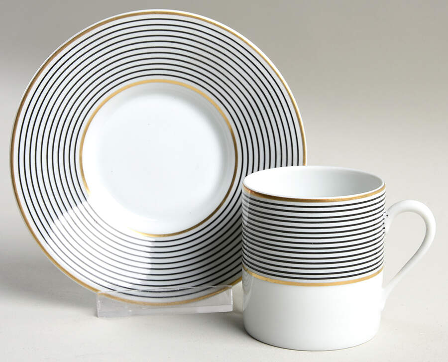 Crinoline Black Flat Demitasse Cup & Saucer Set by Ceralene-1