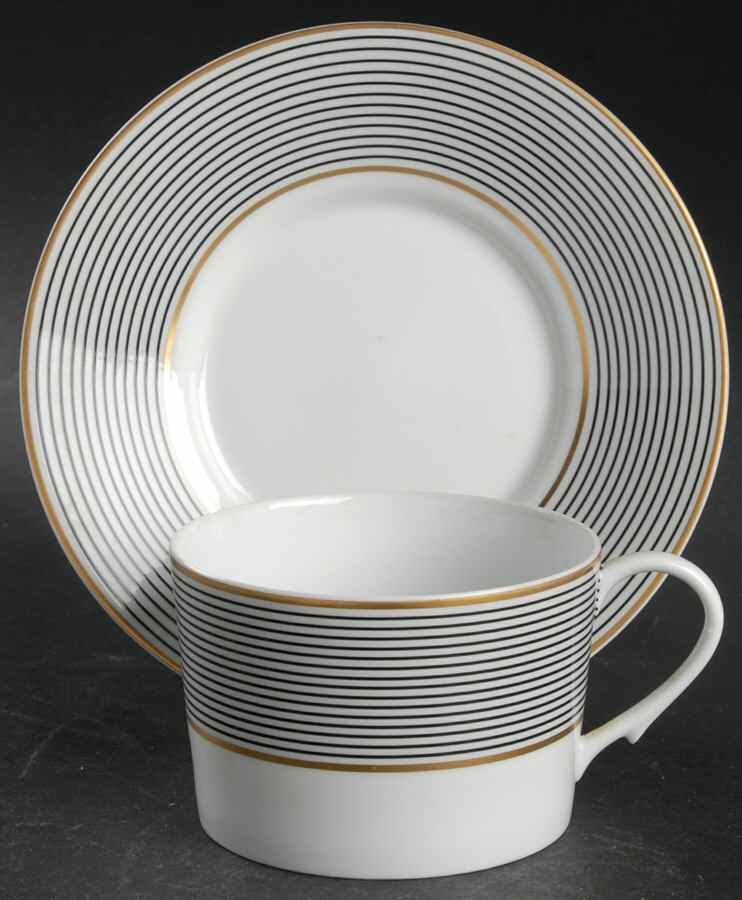 Crinoline Black Flat Cup & Saucer Set by Ceralene-1