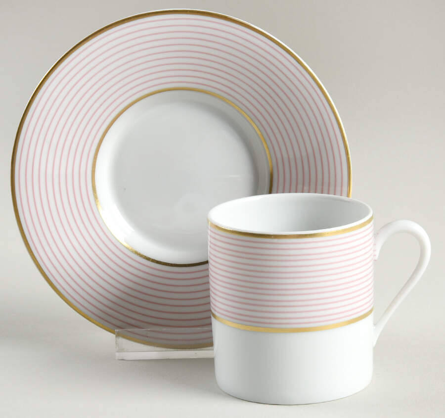 Crinoline Pink Flat Demitasse Cup & Saucer Set by Ceralene-1