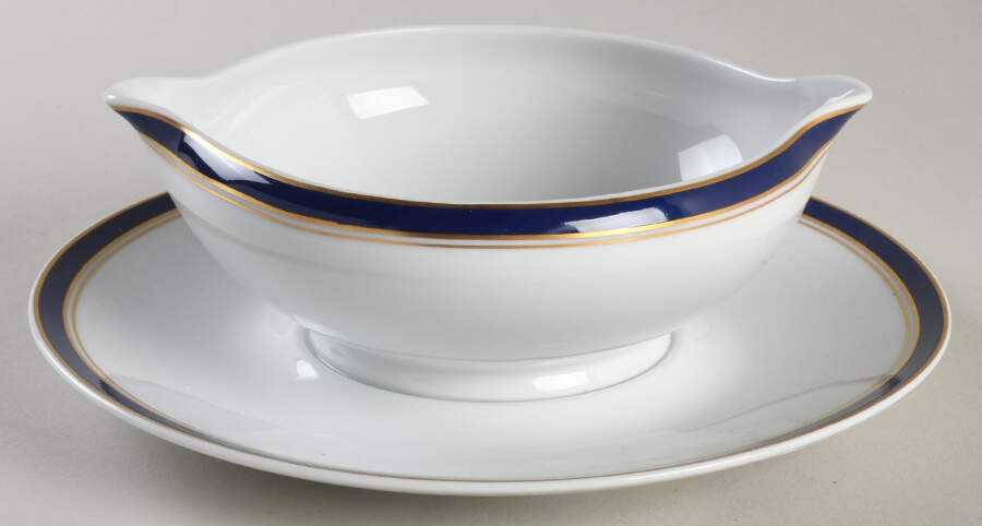 Diplomat Blue Round Gravy Boat/Attached Underplate by Ceralene-1