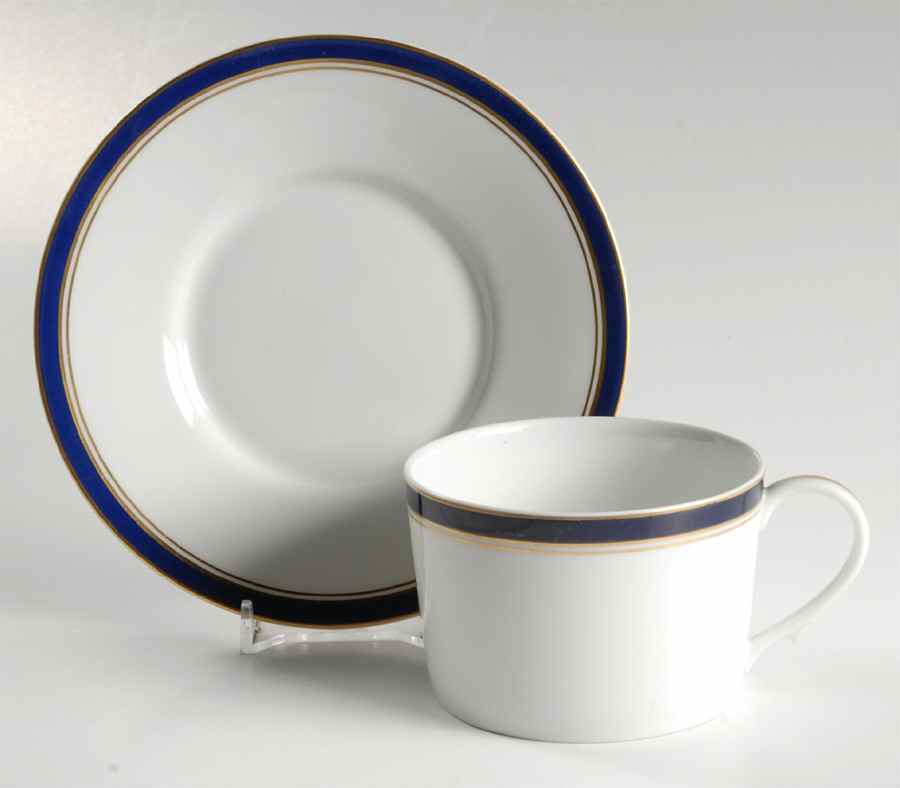 Diplomat Blue Flat Cup & Saucer Set by Ceralene-1