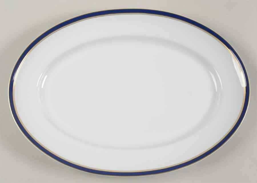 Diplomat Blue 14" Oval Serving Platter by Ceralene-1