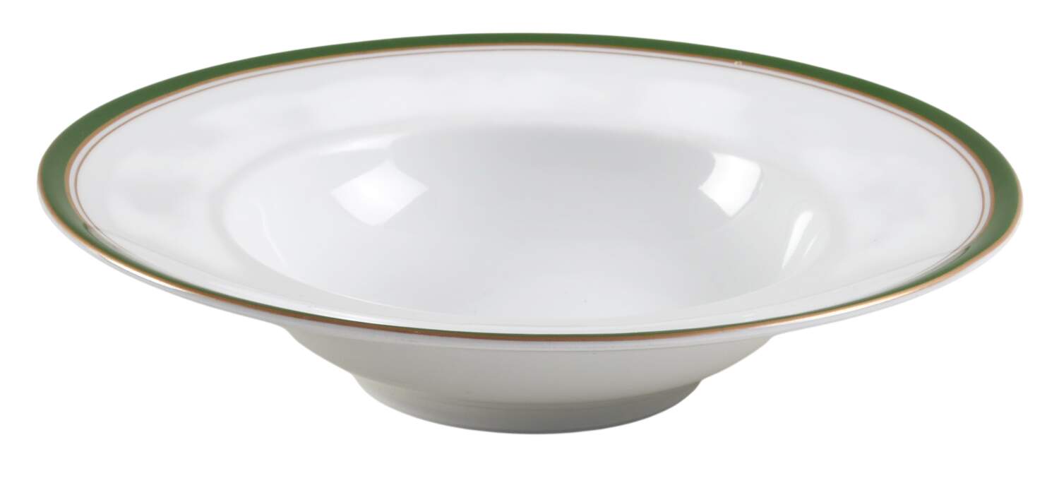 Diplomat Green Rim Soup Bowl by Ceralene-1