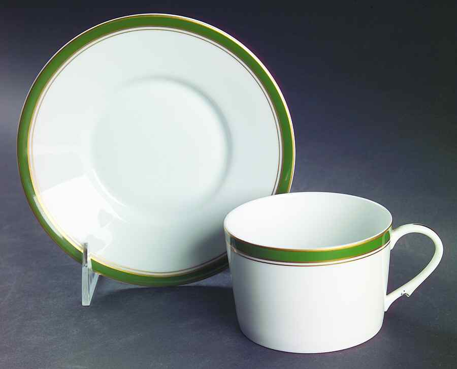 Diplomat Green Flat Cup & Saucer Set by Ceralene-1
