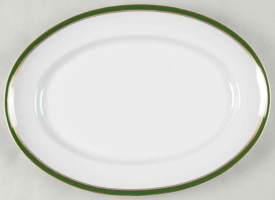 Diplomat Green 14" Oval Serving Platter by Ceralene-1