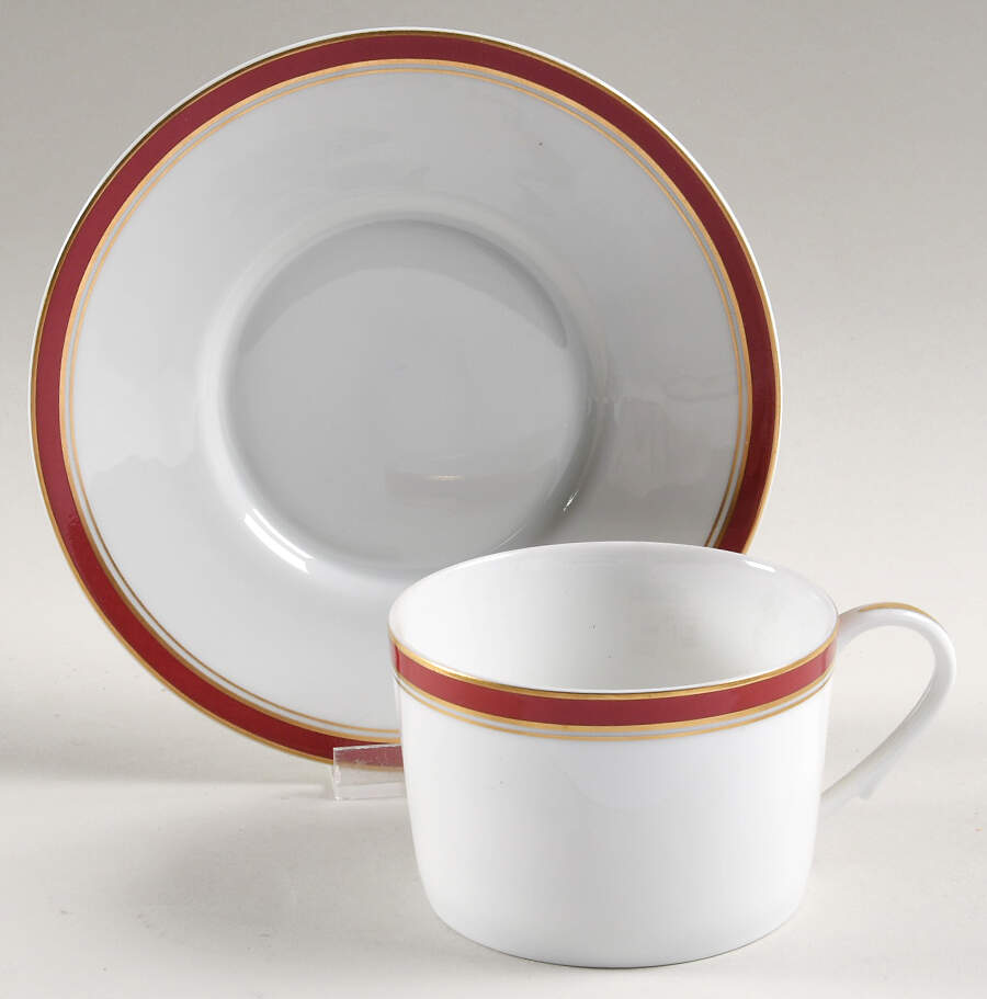Diplomat Red Flat Cup & Saucer Set by Ceralene-1