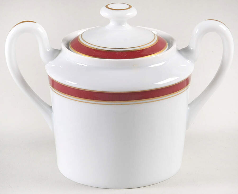Diplomat Red Sugar Bowl & Lid by Ceralene-1