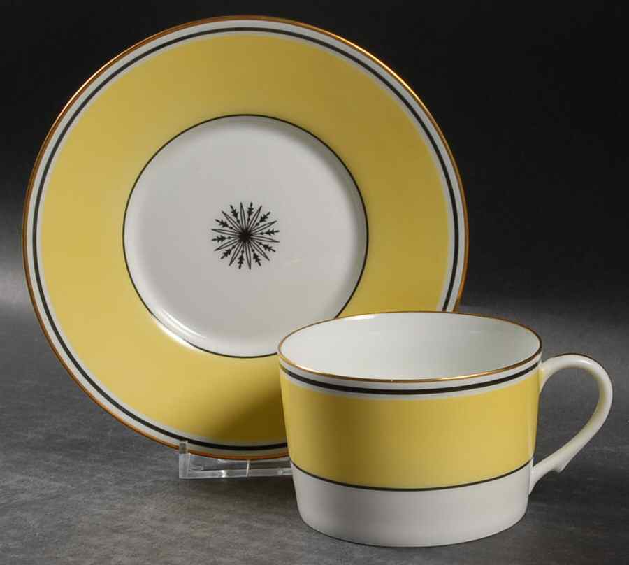 Directoire Yellow Flat Cup & Saucer Set by Ceralene-1