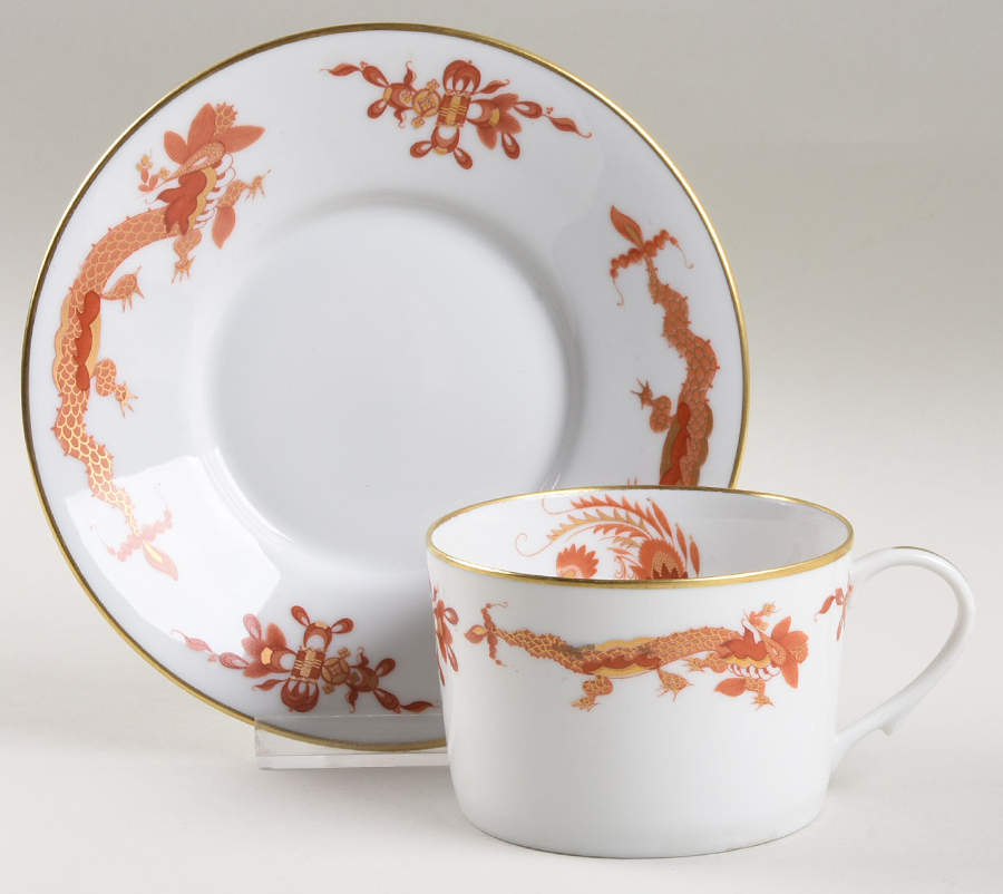 Dragon Red (White) Flat Cup & Saucer Set by Ceralene-1
