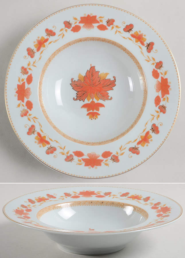 Fleur Chinoise Celadon Rim Soup Bowl by Ceralene-1