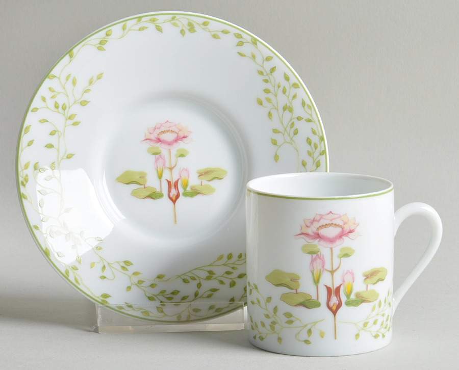 Fleur D' Eau Flat Demitasse Cup & Saucer Set by Ceralene-1