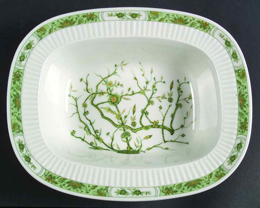 Fleur De Jade Green 11" Oval Vegetable Bowl by Ceralene-1