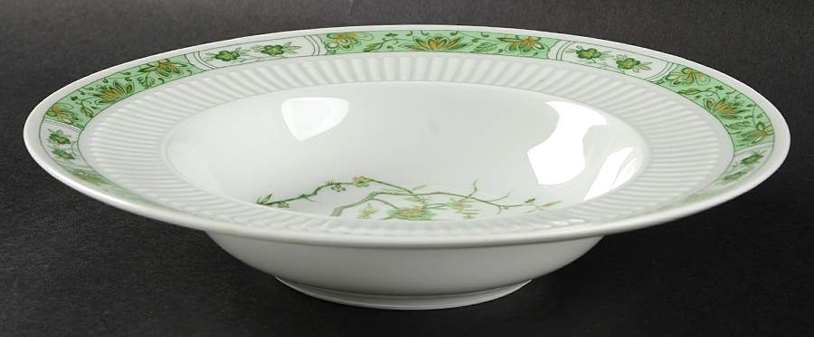 Fleur De Jade Green Rim Soup Bowl by Ceralene-1