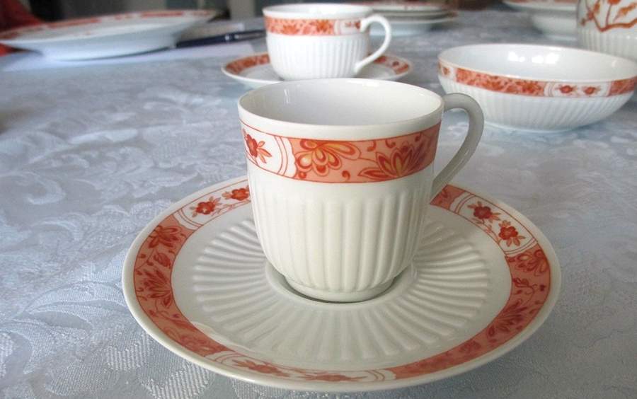 Fleur De Jade Terra Cotta Flat Demitasse Cup & Saucer Set by Ceralene-1