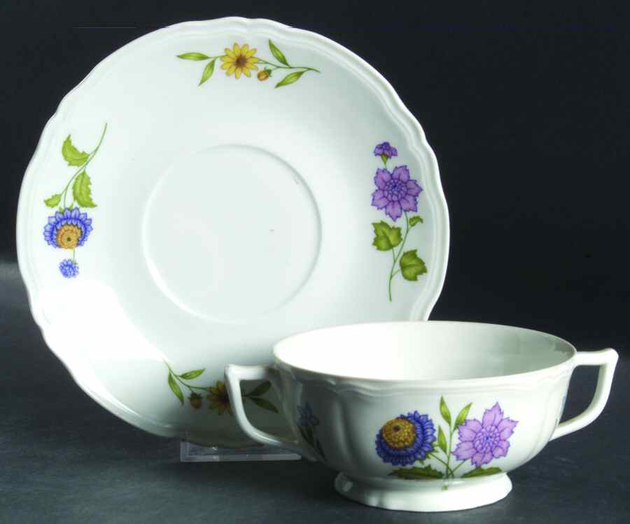 Fleur De Printemps Footed Cream Soup Bowl & Saucer Set by Ceralene-1