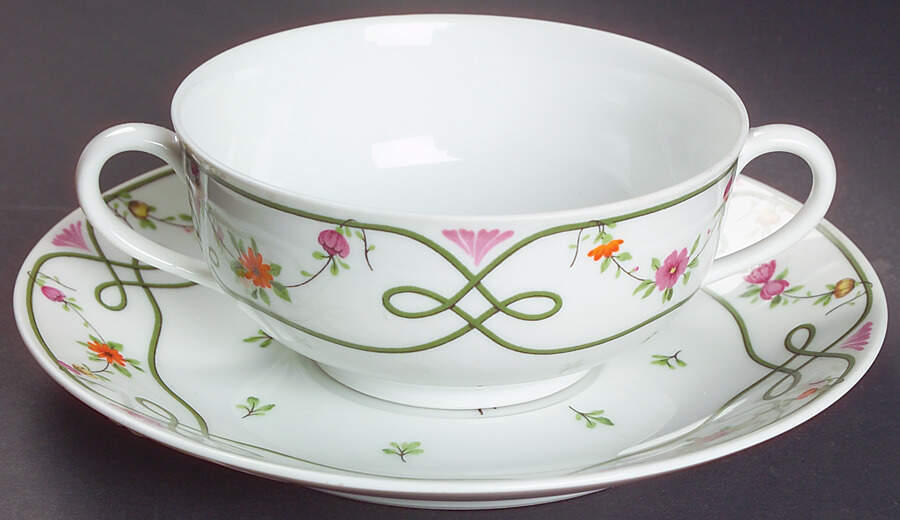 Guirlandes Flat Cream Soup Bowl & Saucer Set by Ceralene-1