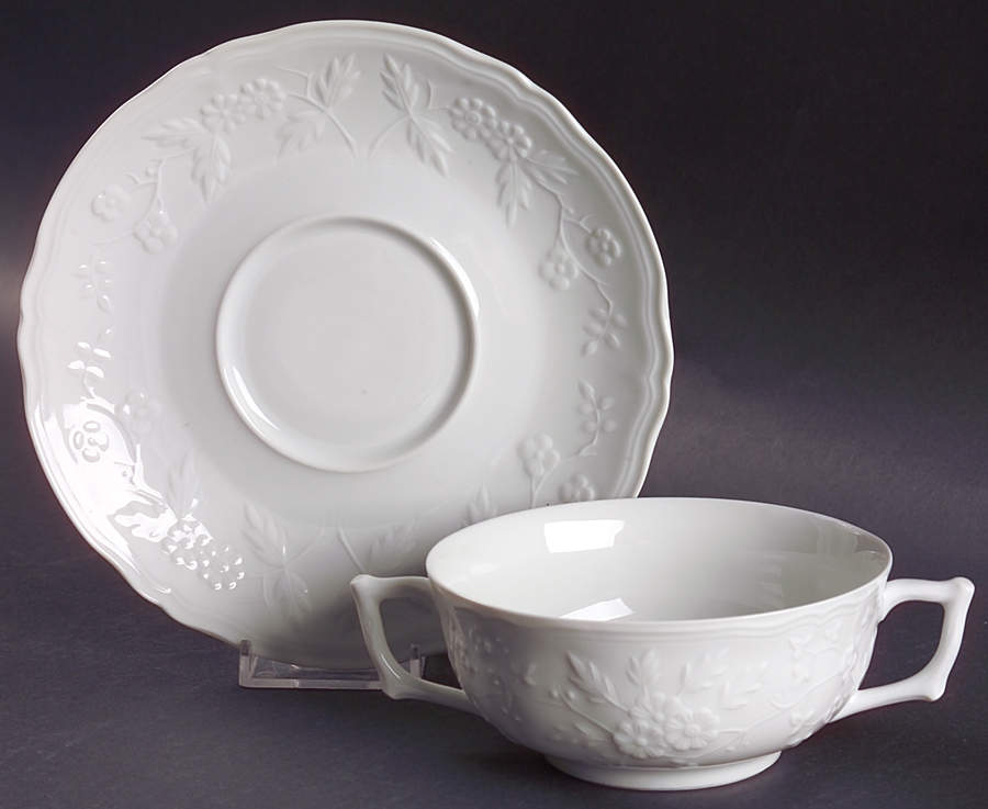 Hawthorn Footed Cream Soup Bowl & Saucer Set by Ceralene-1