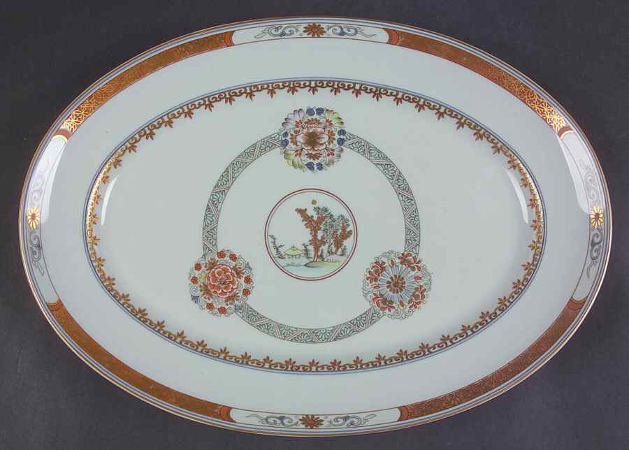 Houqua (Celadon Background) 14" Oval Serving Platter by Ceralene-1