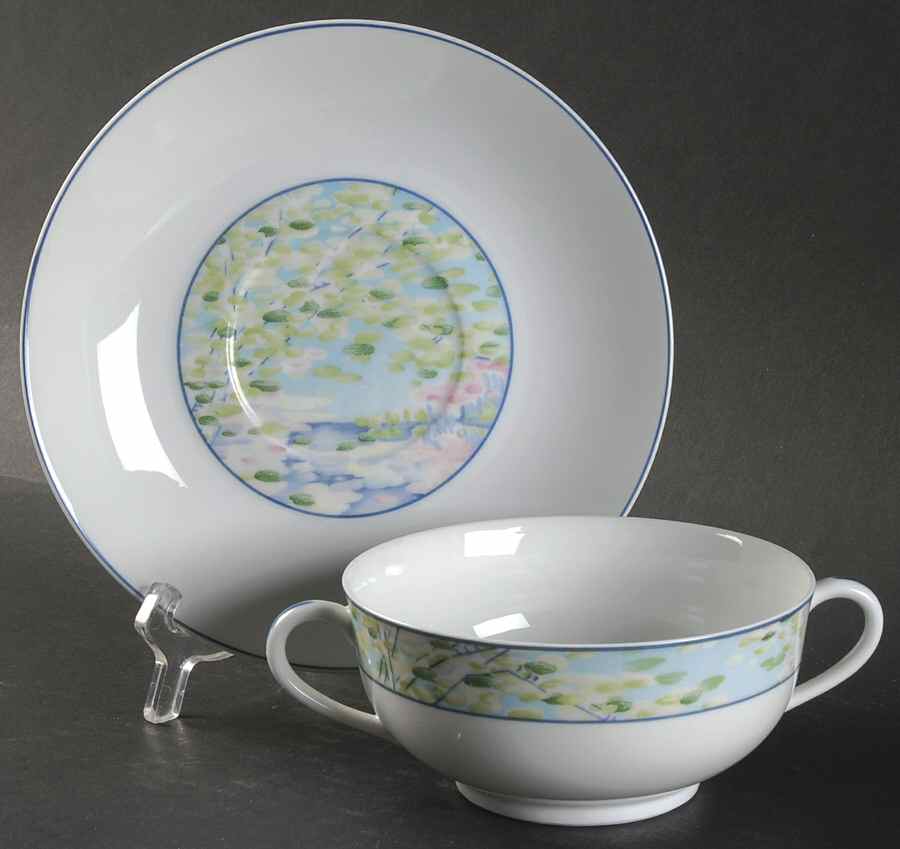 Impressions Footed Cream Soup Bowl & Saucer Set by Ceralene-1