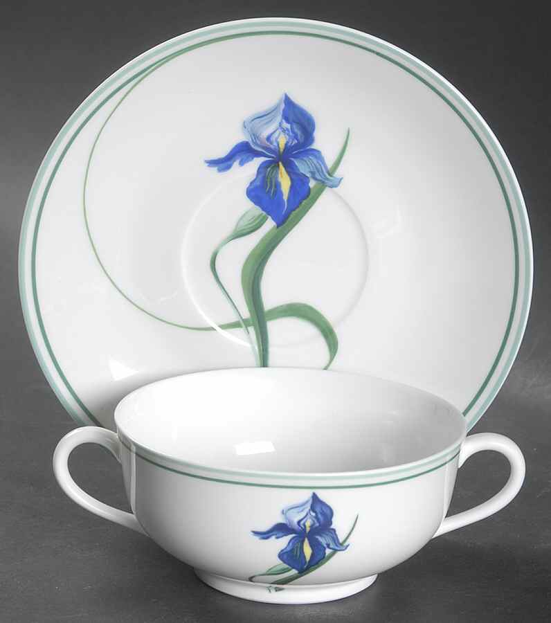 Iris Flat Cream Soup Bowl & Saucer Set by Ceralene-1
