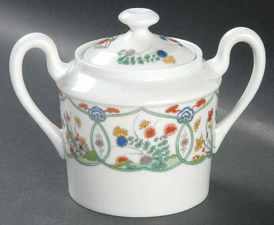 Jardin Chinois  (White Background) Sugar Bowl & Lid by Ceralene-1