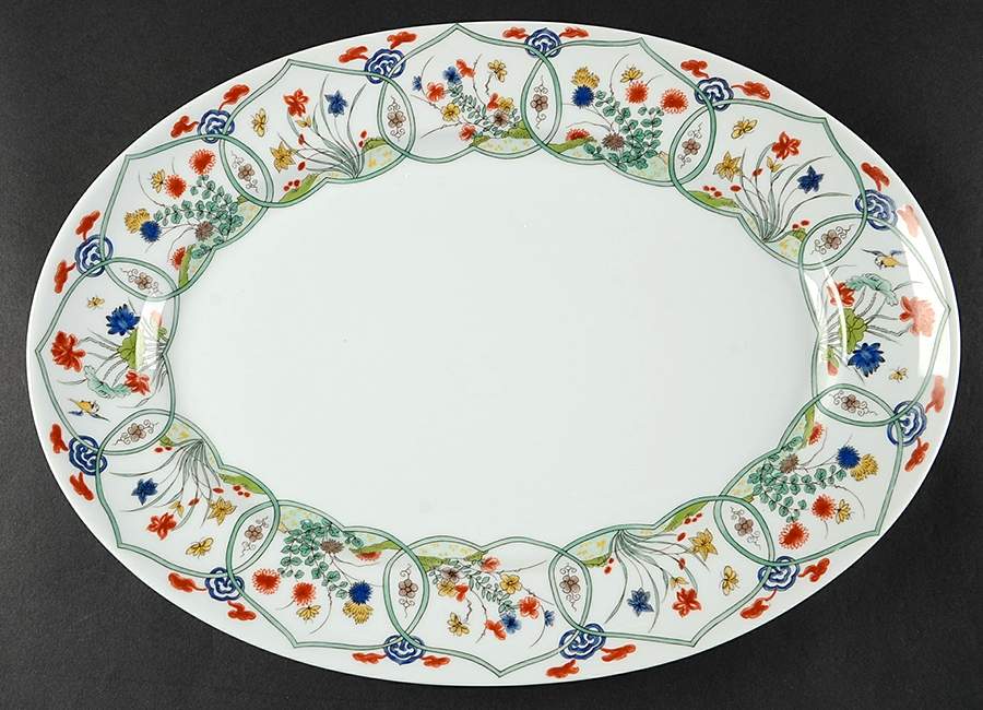 Jardin Chinois  (White Background) 14" Oval Serving Platter by Ceralene-1
