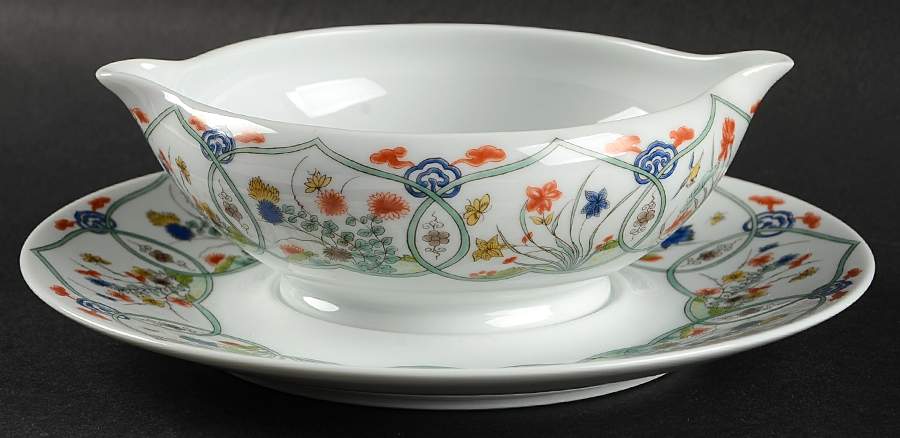 Jardin Chinois  (White Background) Gravy Boat with Attached Underplate by Ceralene-1
