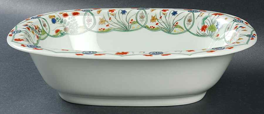 Jardin Chinois (Celadon Background) 9" Oval Vegetable Bowl by Ceralene-1