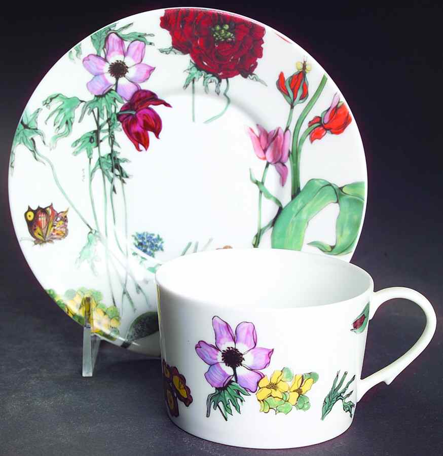 Jardin De Fleurs Flat Cup & Saucer Set by Ceralene-1