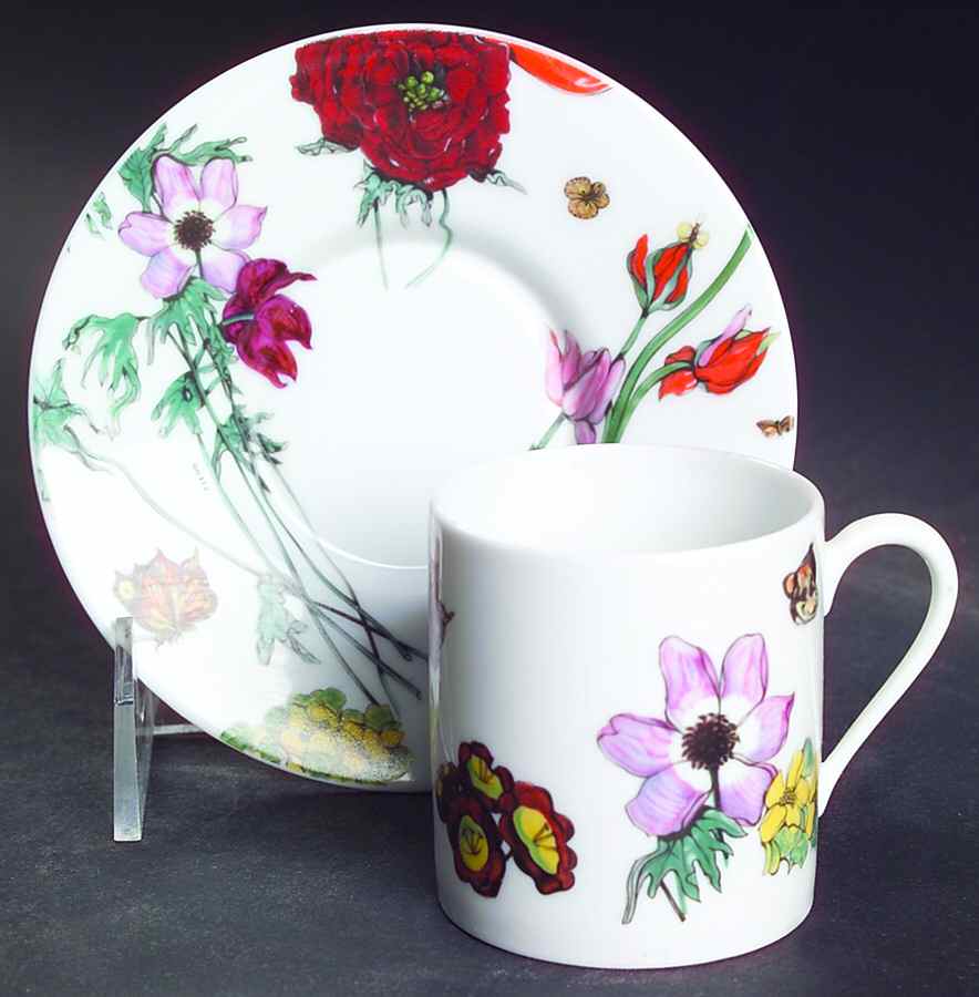 Jardin De Fleurs Flat Demitasse Cup & Saucer Set by Ceralene-1