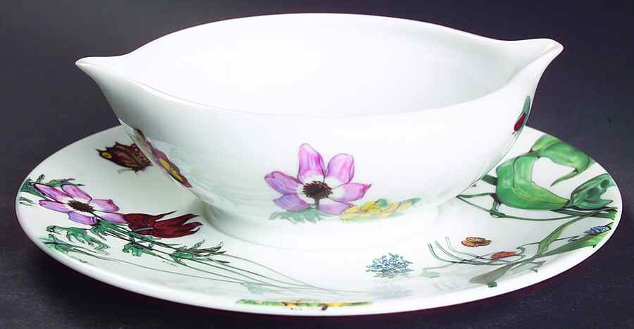 Jardin De Fleurs Gravy Boat with Attached Underplate by Ceralene-1