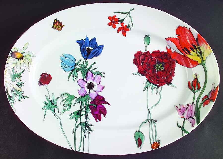 Jardin De Fleurs 14" Oval Serving Platter by Ceralene-1