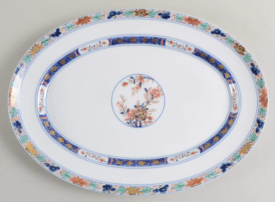 Koutani (White Background) 14" Oval Serving Platter by Ceralene-1