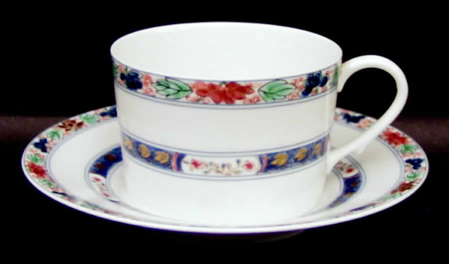Koutani (White Background) Flat Cup & Saucer Set by Ceralene-1