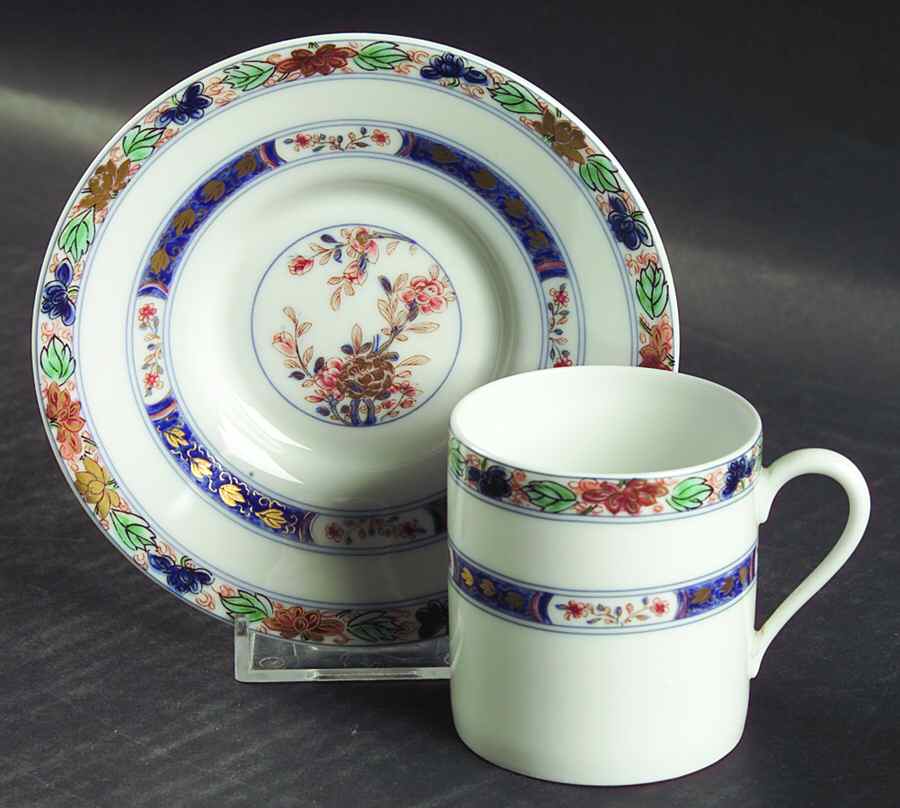 Koutani (White Background) Flat Demitasse Cup & Saucer Set by Ceralene-1