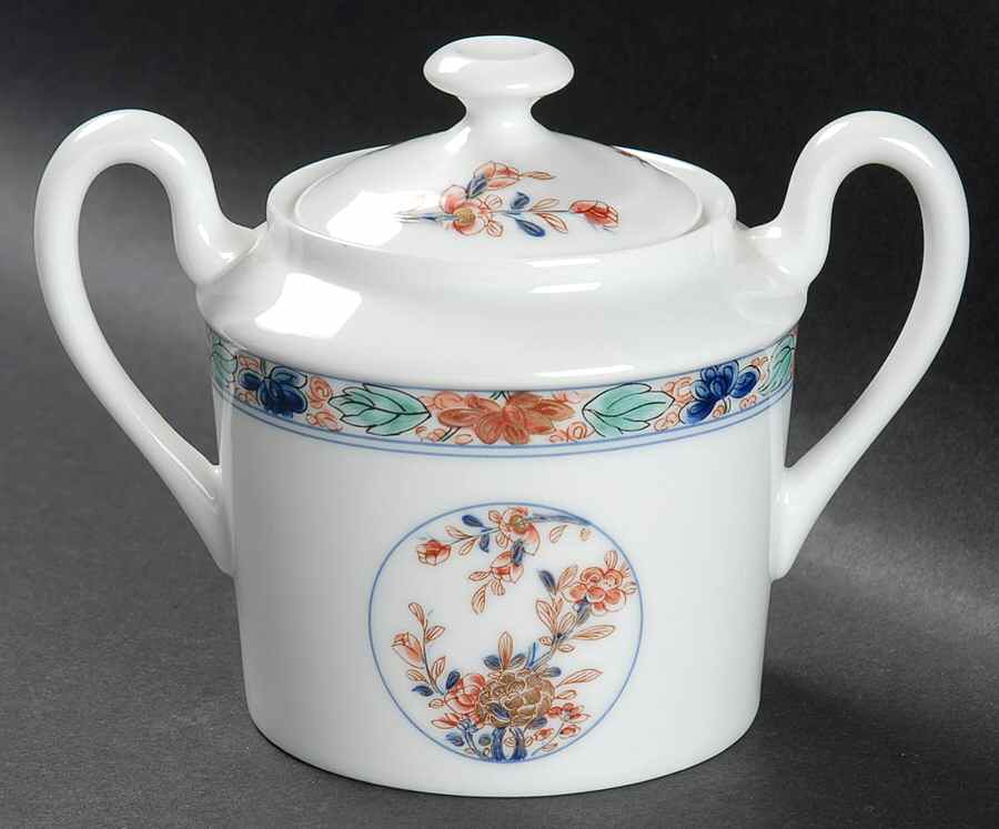 Koutani (White Background) Sugar Bowl & Lid by Ceralene-1