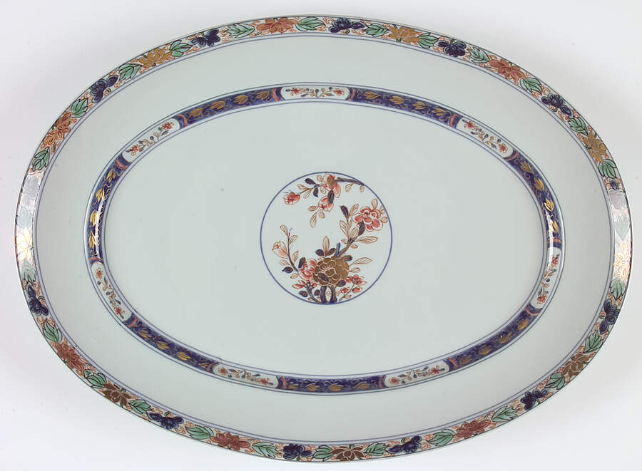 Koutani (Celadon Background) 16" Oval Serving Platter by Ceralene-1