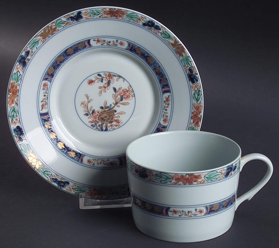 Koutani (Celadon Background) Flat Cup & Saucer Set by Ceralene-1