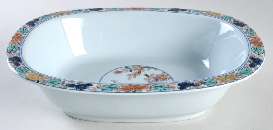 Koutani (Celadon Background) 9" Oval Vegetable Bowl by Ceralene-1