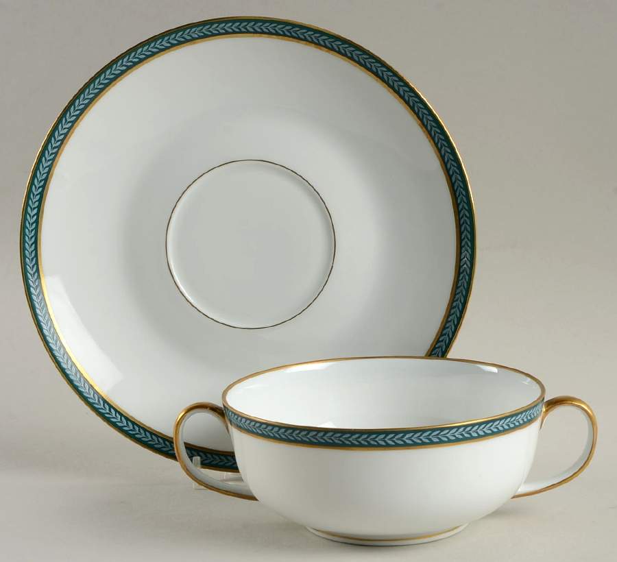 Laurier Blue Footed Cream Soup Bowl & Saucer Set by Ceralene-1