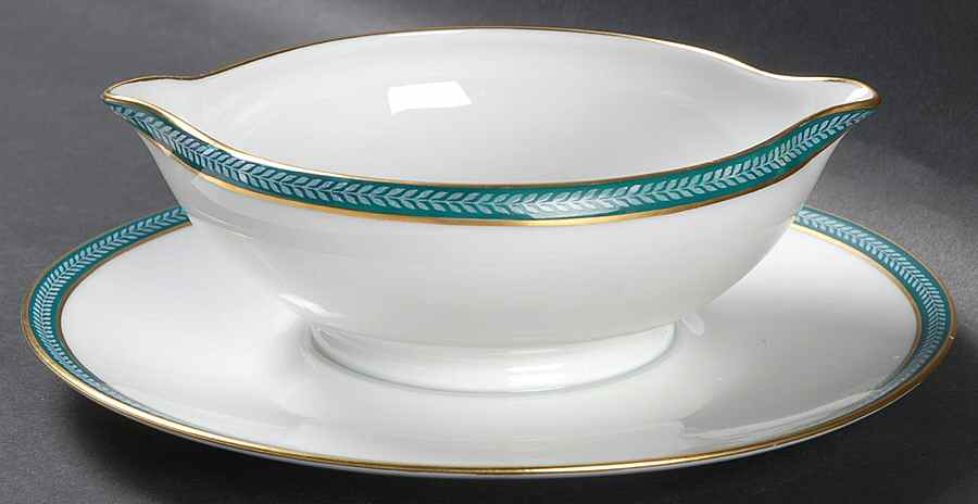 Laurier Blue Gravy Boat with Attached Underplate by Ceralene-1