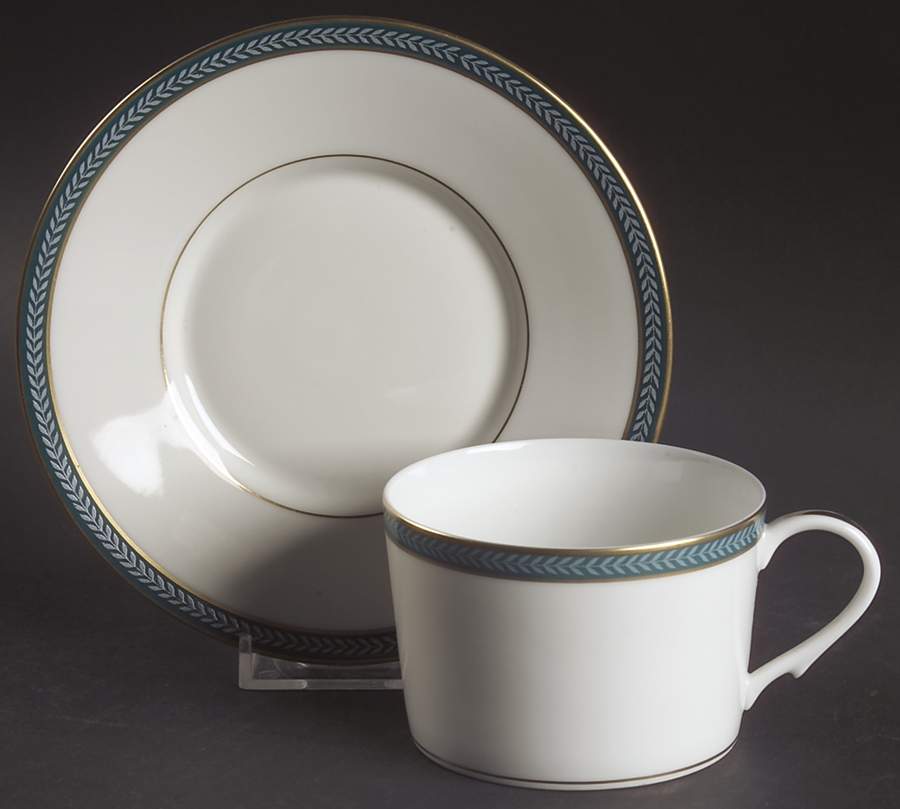 Laurier Blue Flat Cup & Saucer Set by Ceralene-1