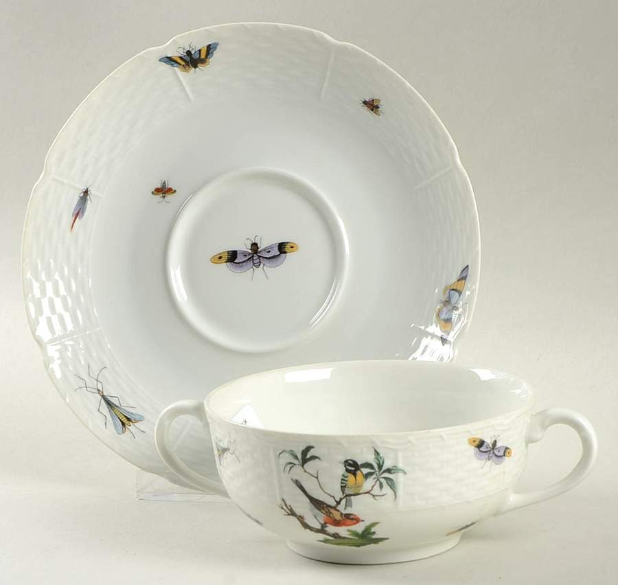 Les Oiseaux Footed Cream Soup Bowl & Saucer Set by Ceralene-1