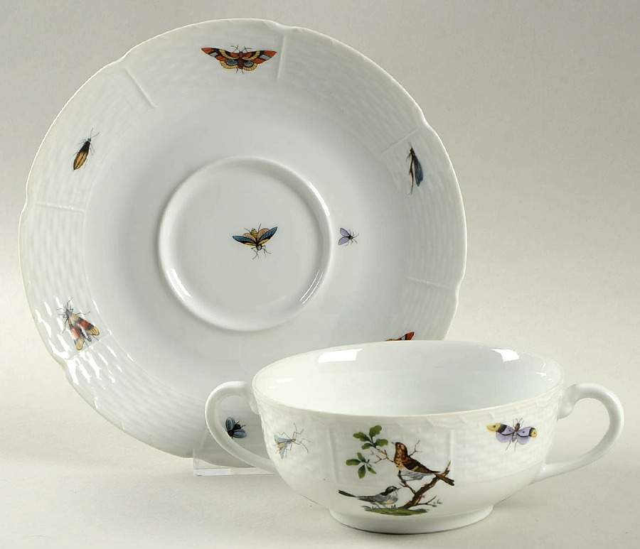 Les Oiseaux Footed Cream Soup Bowl & Saucer Set by Ceralene-1