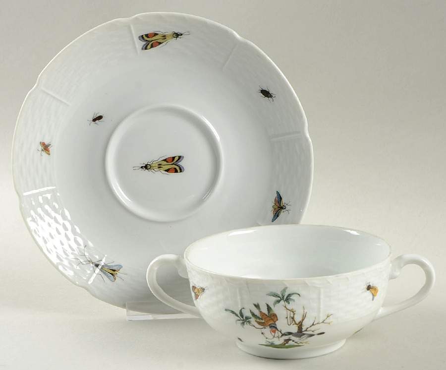 Les Oiseaux Footed Cream Soup Bowl & Saucer Set by Ceralene-1